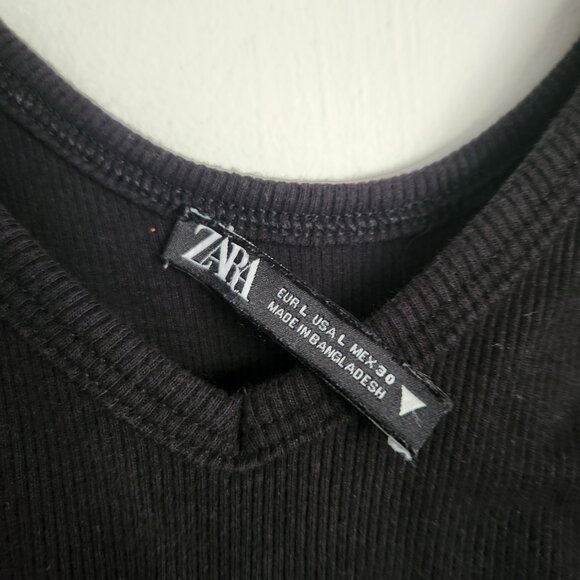 Zara Black Ribbed Knit Crop Tank – Size L - Picture 2 of 3